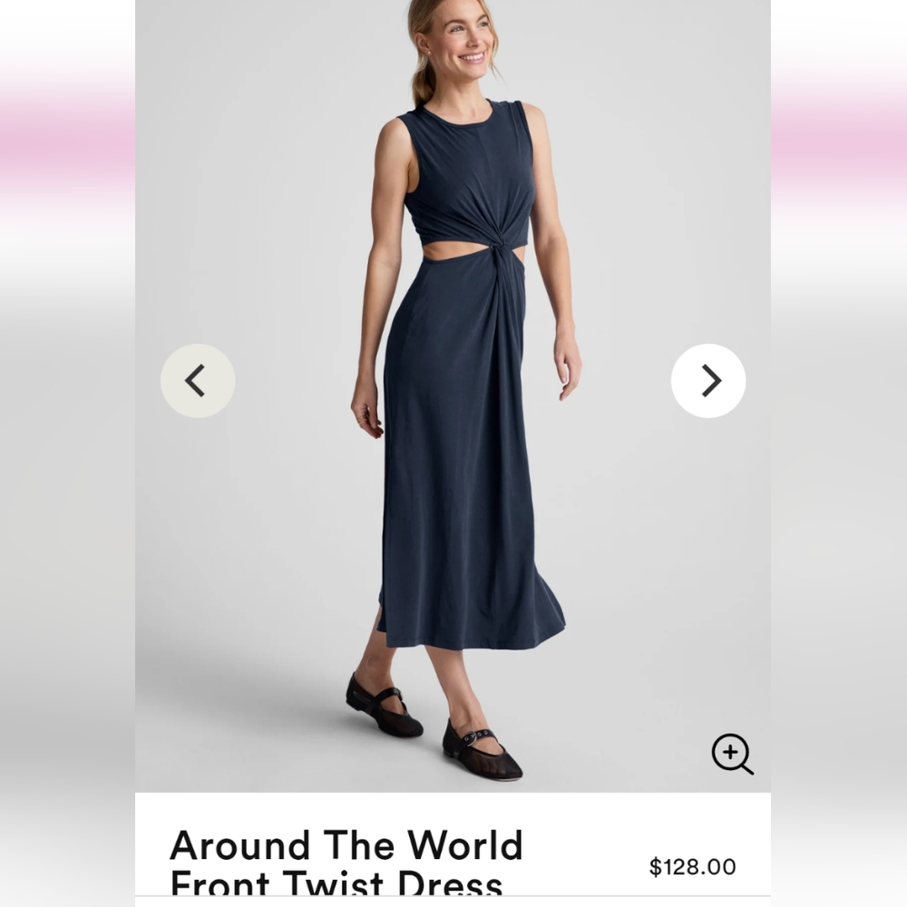 SOLD Beyond Yoga Blue Ruched Cut Out Midi Dress